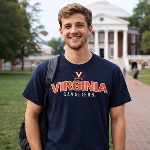 Virginia Cavaliers T Shirt Size Medium Navy Embroidered Grunge Faded T